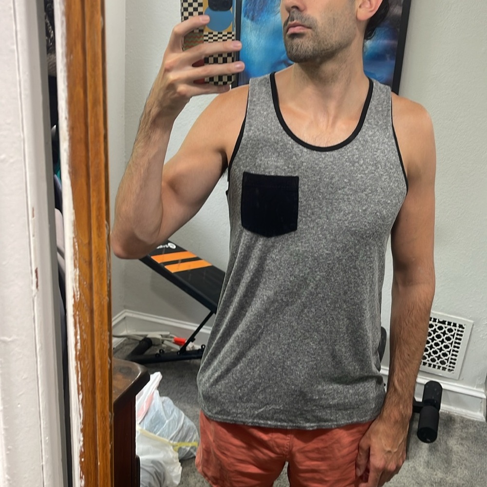 Gray tank top with breast pocket